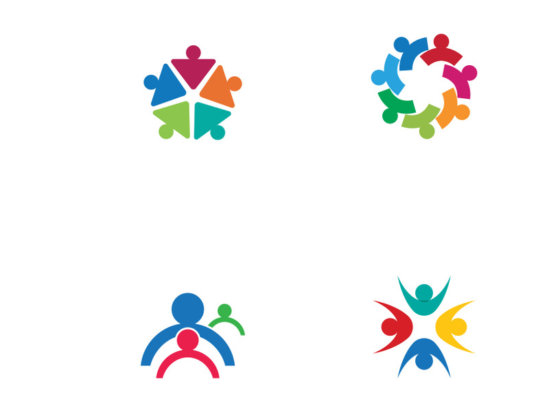 Community logos, community networks, and people check. Logos for teams or groups, kindergartens, and companies.