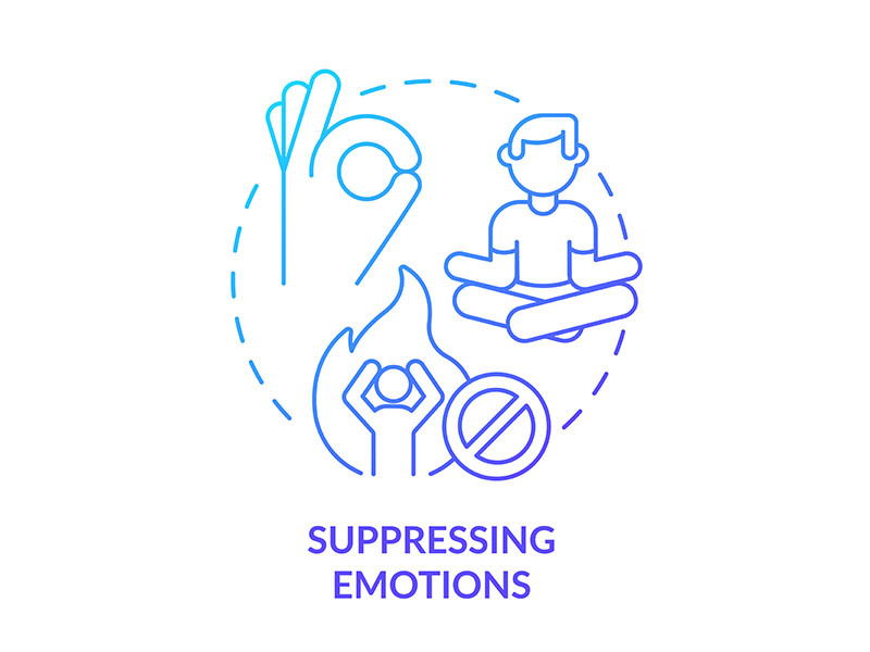 Suppressing emotions blue gradient concept icon