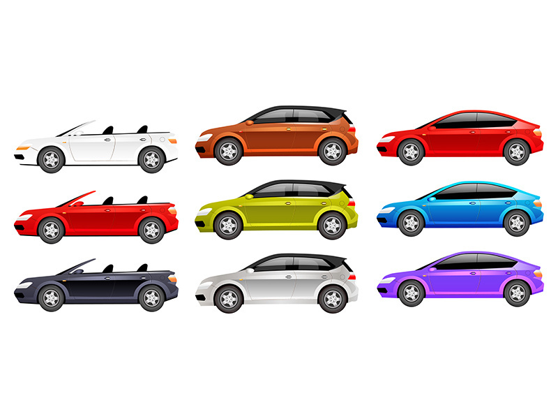 Cars flat color vector objects set