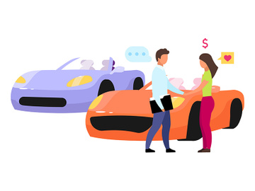 Choosing car in showroom flat vector illustration preview picture