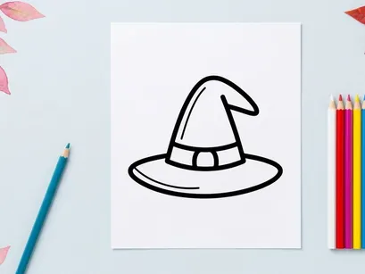 Ícone de chapéu de bruxa preto simples isolado em fundo branco. Ilustração vetorial minimalista de acessório de fantasia de Halloween para decoração de festas.