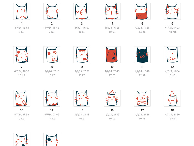 Icons cat 20 items line blue and orange