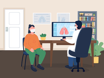 Doctor and patient in masks flat color vector illustration preview picture