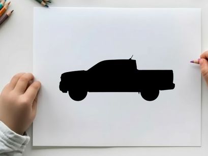 Silhouette of a pickup truck vehicle in black