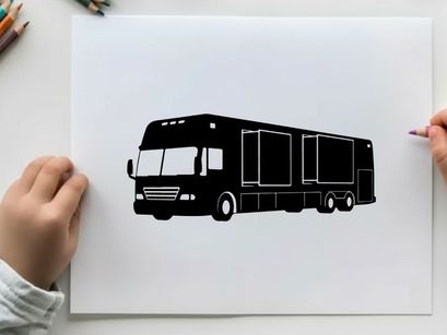 Silhouette of a large tour bus vehicle