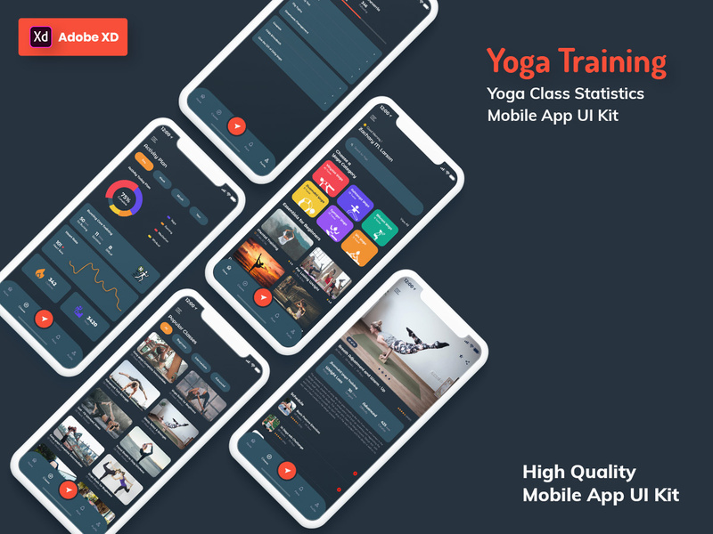 Yoga Class Mobile App Dark Version (XD)
