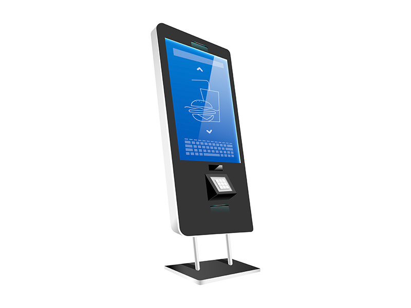 Vending kiosk with sensor panel realistic vector illustration