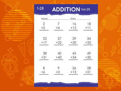 Basic math addition for kids. An educational worksheet for kids. Vector design