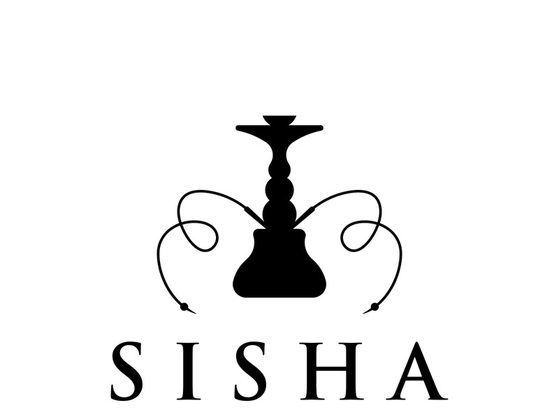 Isolated vintage hookah, shisha or waterpipe logo for club, bar, cafe and shop.