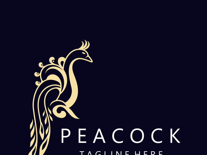 Peacock logo line art elegant concept icon design template flat vector illustration