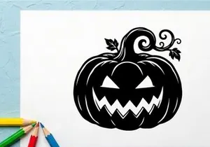 Stylized Halloween Pumpkin with Menacing Jack-o'-Lantern Face