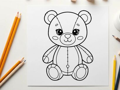 Cute teddy bear sitting flat design vector illustration