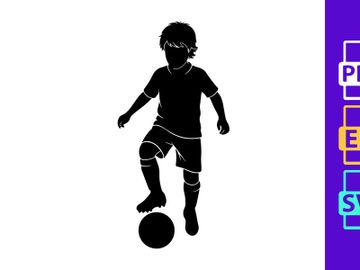 A young boy playing soccer with a ball in a dynamic pose preview picture