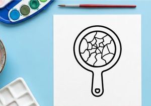 Hand-drawn Halloween sieve icon for spooky season designs. Vector-style kitchen strainer with cobweb pattern for festive graphics.