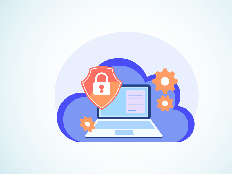 Cloud computing security design concept. Online security and data protection. Vector illustration