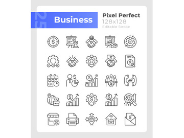 Business management pixel perfect linear icons set preview picture