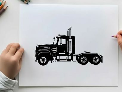 Silhouette of a large black semi truck with two exhaust pipes
