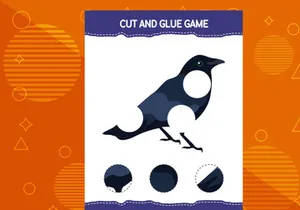 10 Pages Cut and glue game for kids with birds. Cutting practice for preschoolers. Education worksheet.