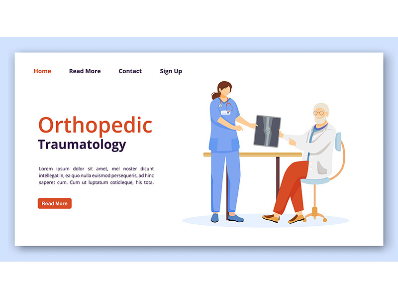 Orthopedic and traumatology landing page vector template