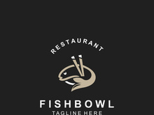 Fish Bowl logo with Chopstick, Japanese restaurant Poke Sushi Seafood unique design