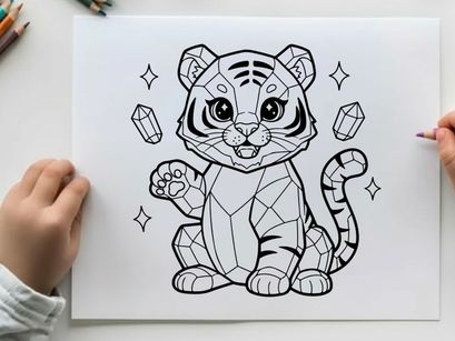Cute tiger cub with diamonds vector illustration flat design