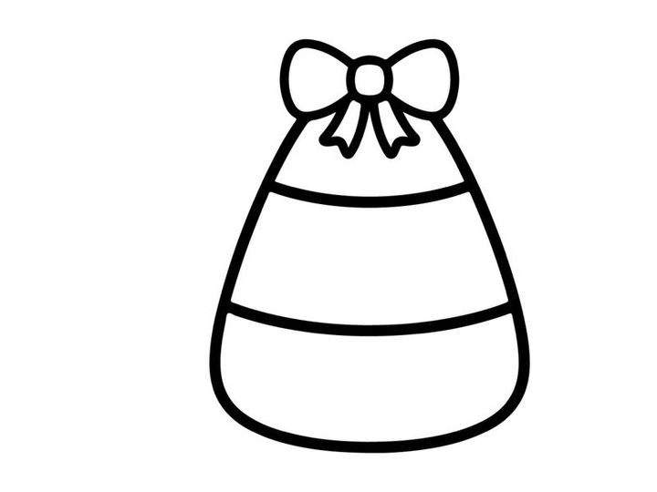 Candy corn icon with a bow. Simple Halloween treat graphic for holiday design projects.