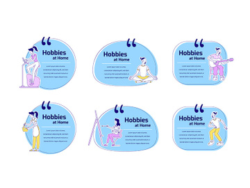 Hobbies at home flat color vector characters quotes set preview picture