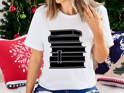 Stacked black books with white bookmark isolated minimal design