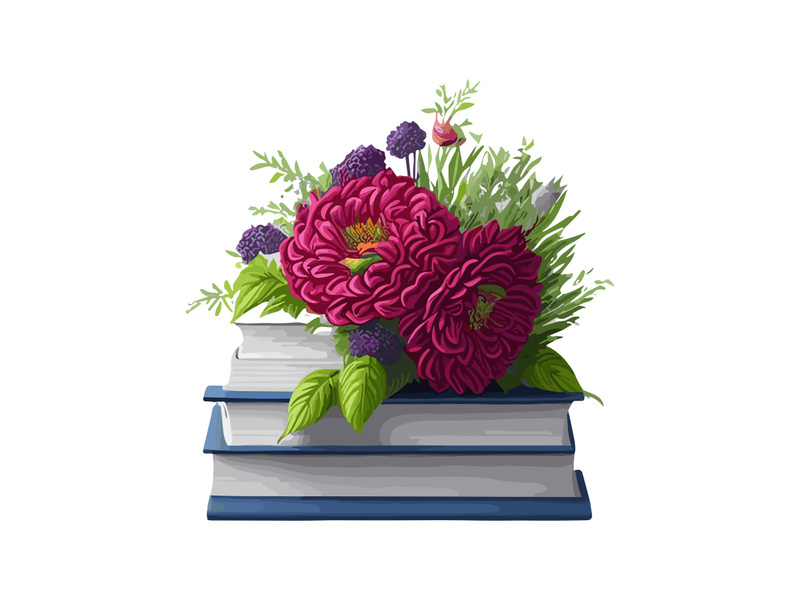 Vector Illustration Books decorated by flowers