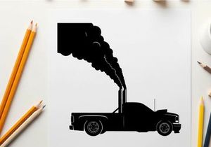Silhouette of a pickup truck with smoke coming out of the exhaust pipe