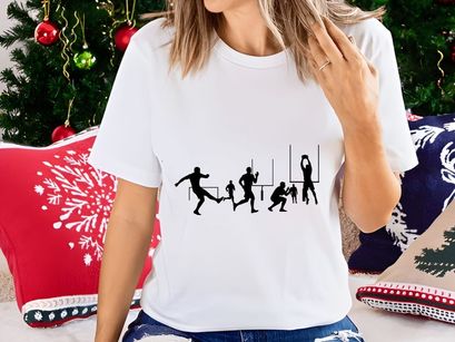 Black silhouettes of people playing volleyball in various positions and movements