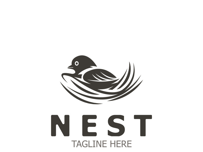 Bird nest logo natural root and leaf habitat bird house isolated template vector
