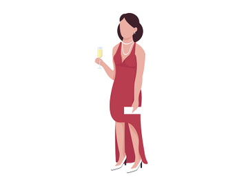 Pretty woman with sparkling wine glass semi flat color vector character preview picture