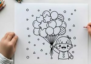 Child holding colorful balloons vector illustration flat design