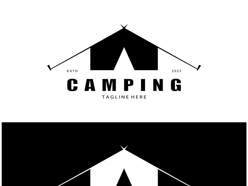 vintage and retro tent logo, camping. With tent, tree and bonfire sign. adventurers, scouts, climbers, camping equipment center