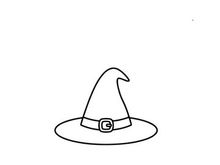 Minimalist witch hat icon for Halloween design. Simple black line art vector illustration for crafts and decor.