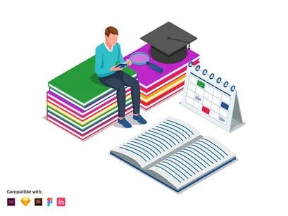 Back to school with student reading book - Landing page illustration template
