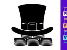 Black top hat with money stacks wealth success finance concept