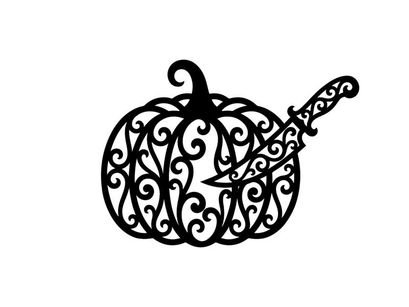 Calabaza de Halloween decorativa con diseño intrincado de espirales y hojas