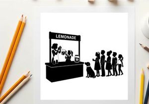 Silhouette of children and dog waiting for lemonade
