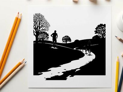 Silhouette of people exercising outdoors on a path