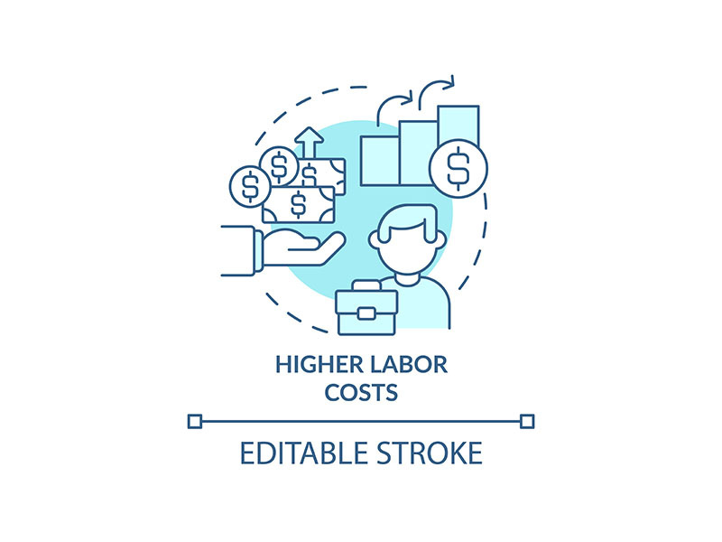 Higher labor costs turquoise concept icon