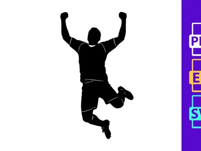 A silhouette of a man jumping up in the air with his arms raised