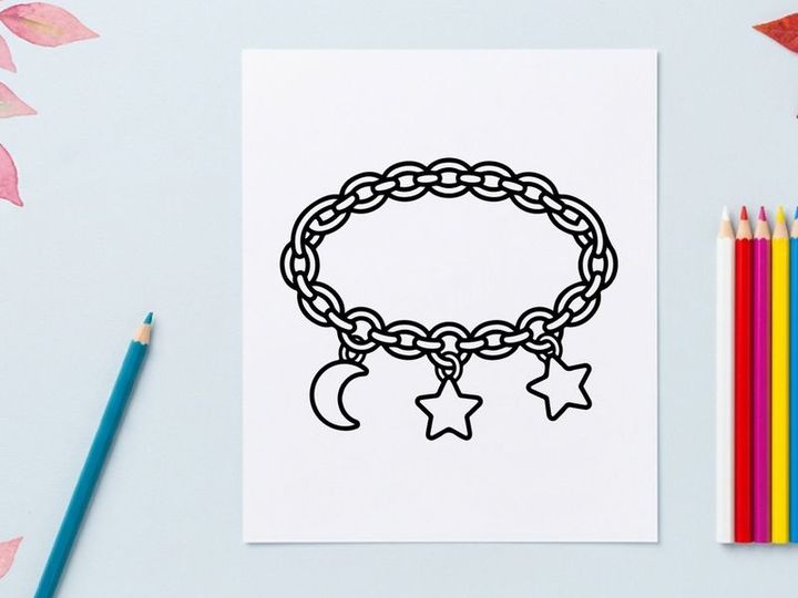 Bracelet with moon and star charms. Celestial jewelry icon on white background.
