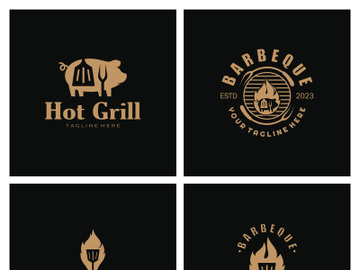 Simple Barbecue Vintage hot grill, with crossed flames and spatula. Logo for restaurant, badge, cafe and bar.vector preview picture