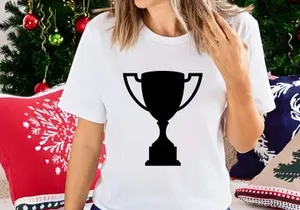 A black trophy icon with a shadow on a white background