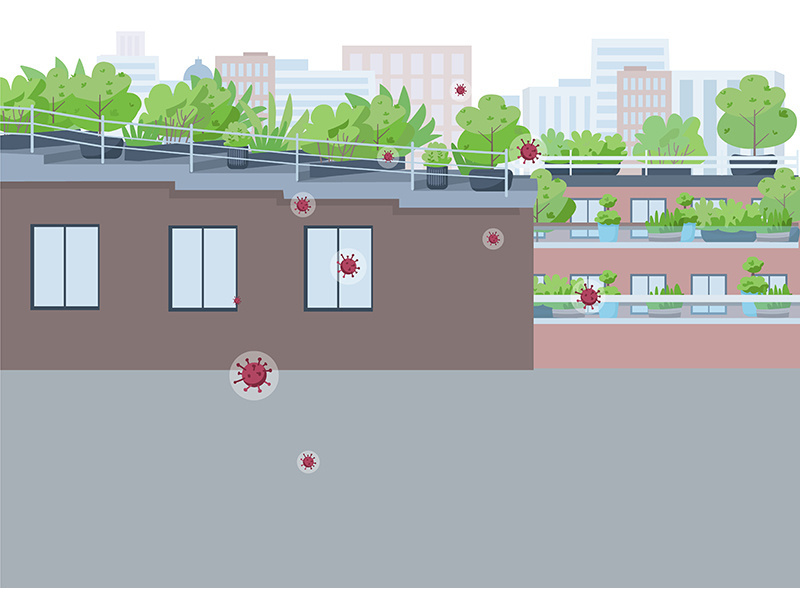 City quarantine flat color vector illustration