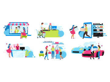 Shopping flat vector illustrations set preview picture