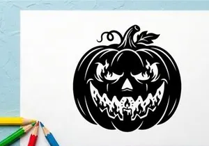 Black Halloween Pumpkin with Menacing Jack-o'-Lantern Face