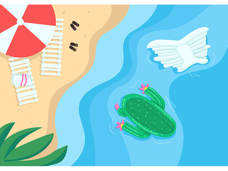 Beach and pool floats flat color vector illustration